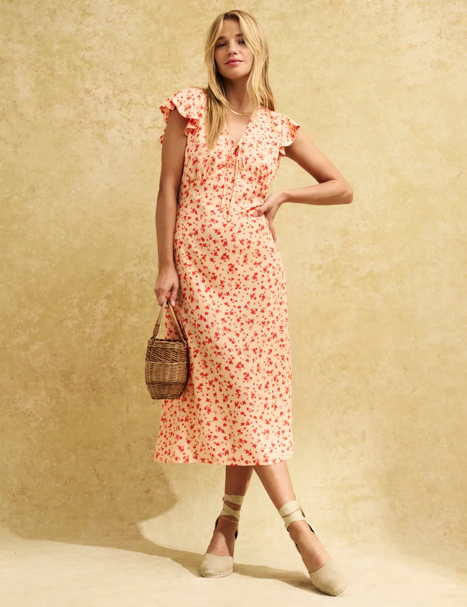 Orange Ditsy Floral Lily Midi Dress sold by Nobody's Child product image thumbnail 2