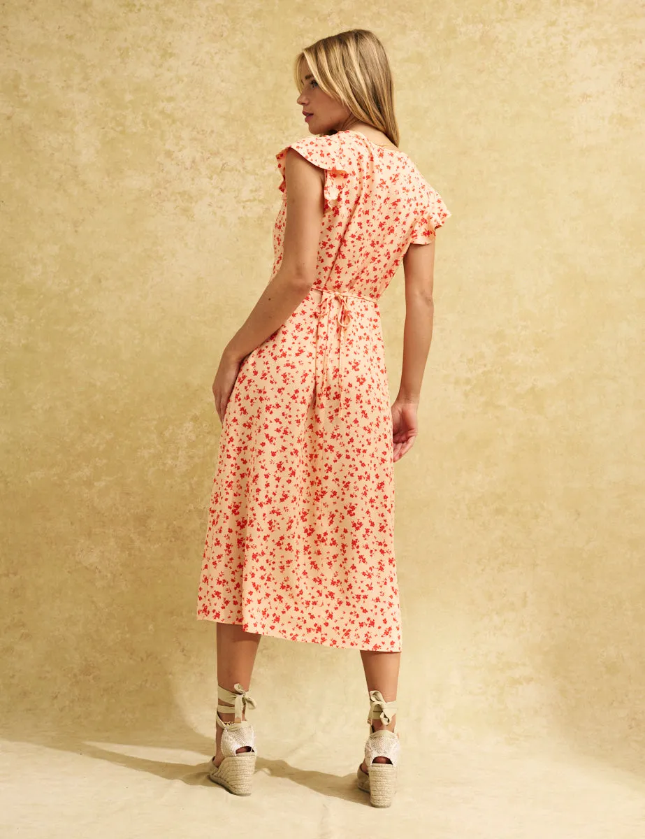 Orange Ditsy Floral Lily Midi Dress sold by Nobody's Child product image thumbnail 4