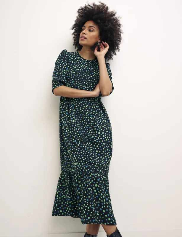 Green Spot Print Rachel Smock Midi Dress sold by Nobody's Child