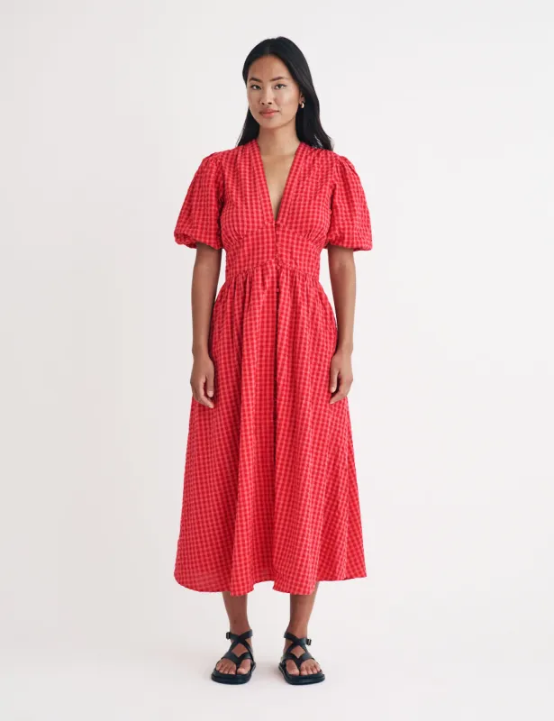 Pink And Red Gingham Starlight Midi Dress sold by Nobody's Child