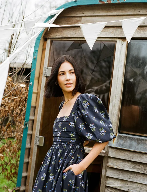Navy Floral Nova Midi Smock Dress sold by Nobody's Child