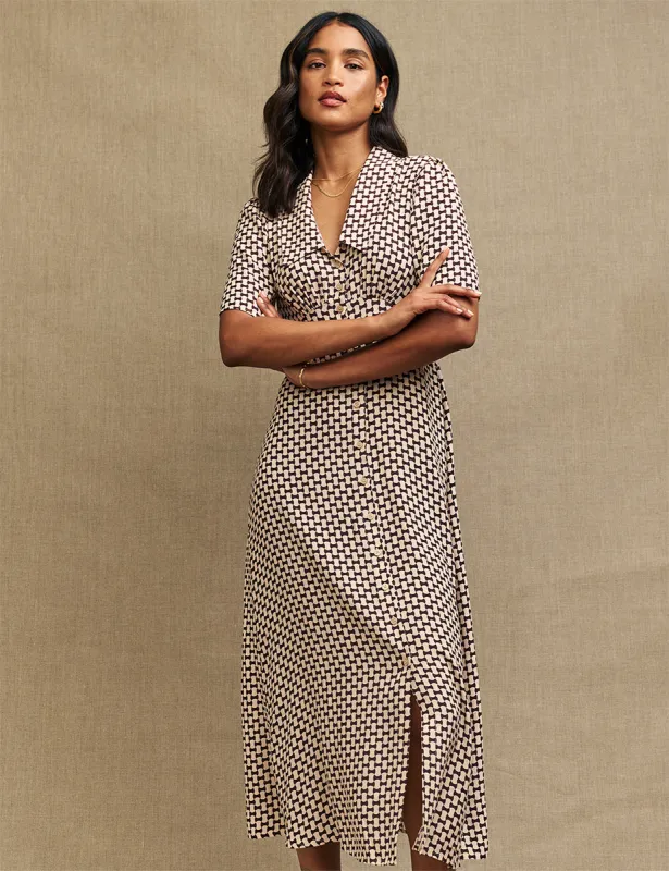 Brown Geometric Print Daisy Midi Dress sold by Nobody's Child