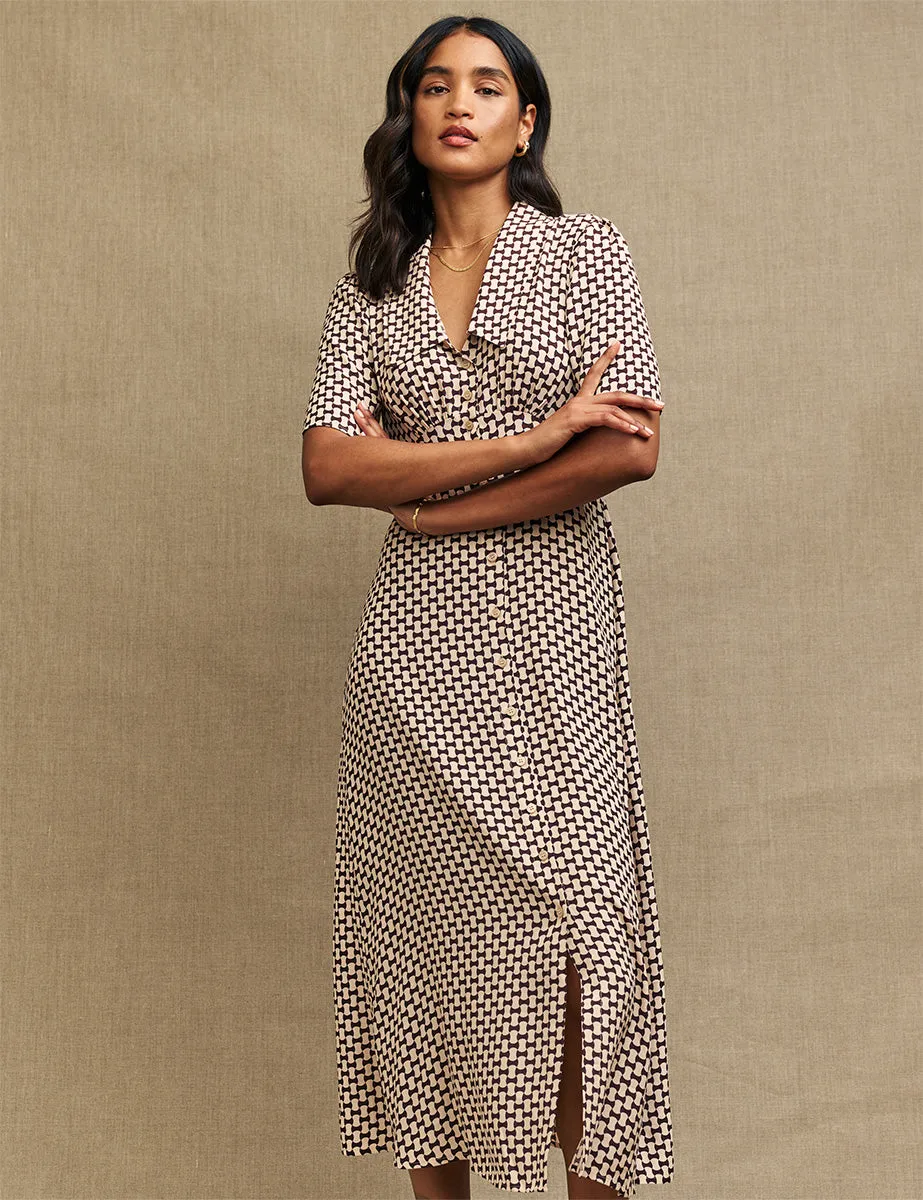 Brown Geometric Print Daisy Midi Dress sold by Nobody's Child