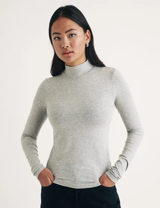 Grey Funnel Neck Long Sleeve Top sold by Nobody's Child
