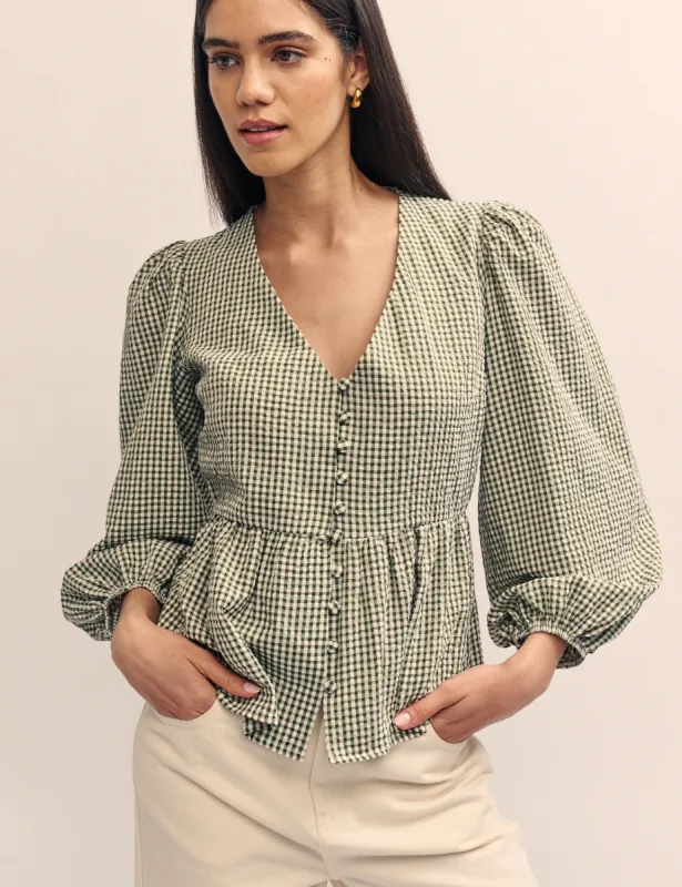 Green Gingham Ria Blouse sold by Nobody's Child