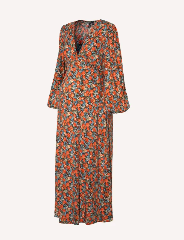 Maternity Floral Balloon Sleeve Lou Midi Dress made by Nobody's Child