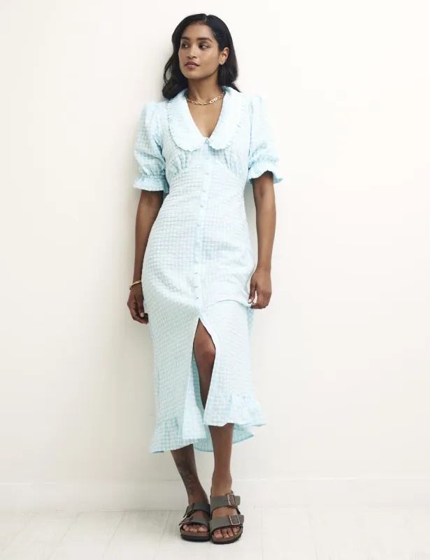 Blue Gingham Check Annalise Midi Dress sold by Nobody's Child