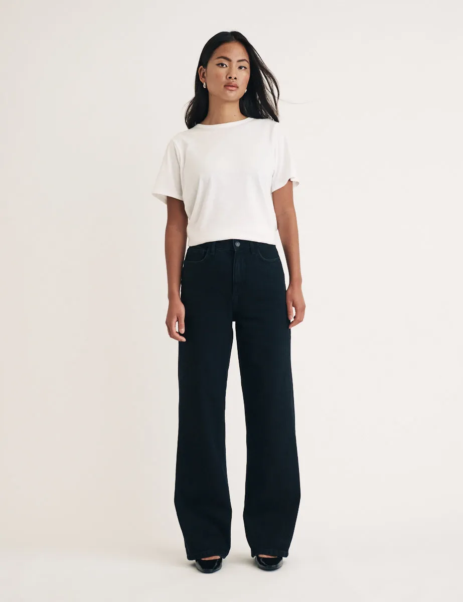 Black High Rise Wide Leg Jeans sold by Nobody's Child