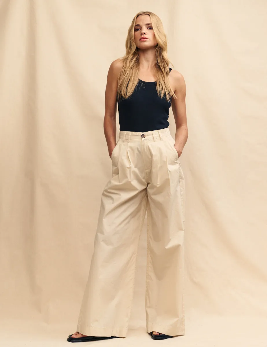 Beige Pleated Wide Leg Ava Trousers sold by Nobody's Child