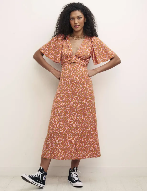 Orange Heart Print London Midi Dress sold by Nobody's Child
