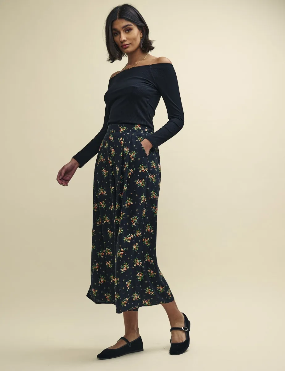 Black Wildflower Wide Leg Zeena Trousers sold by Nobody's Child
