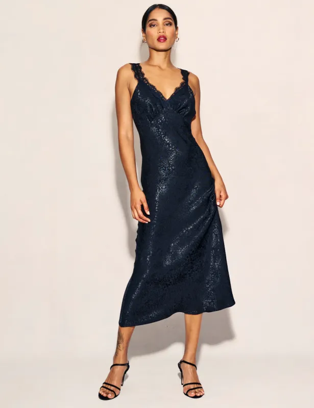 Black Jacquard Lace Trim Satin Slip Zadie Midaxi Dress sold by Nobody's Child