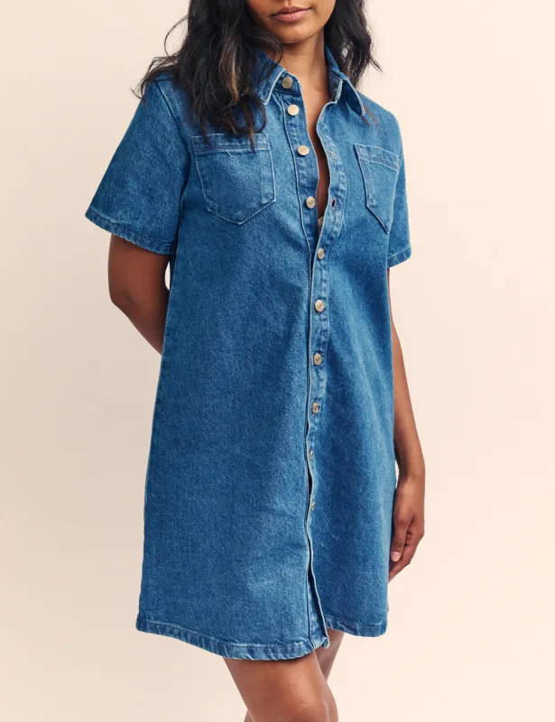 Mid Wash Blue Denim Parton Mini Dress sold by Nobody's Child