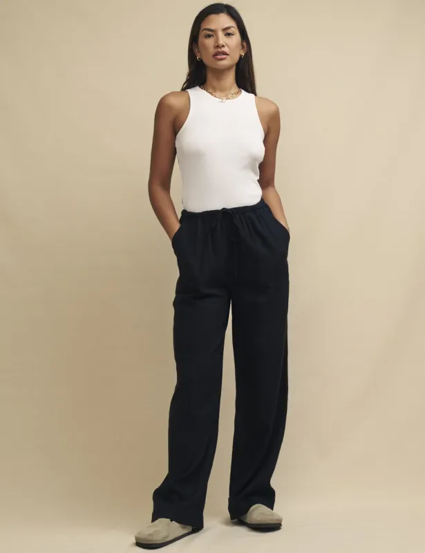 Black Linen-blend Drawstring Trousers sold by Nobody's Child