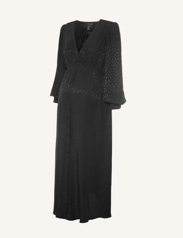 Maternity Black Satin Jacquard Tasha Midi Dress sold by Nobody's Child