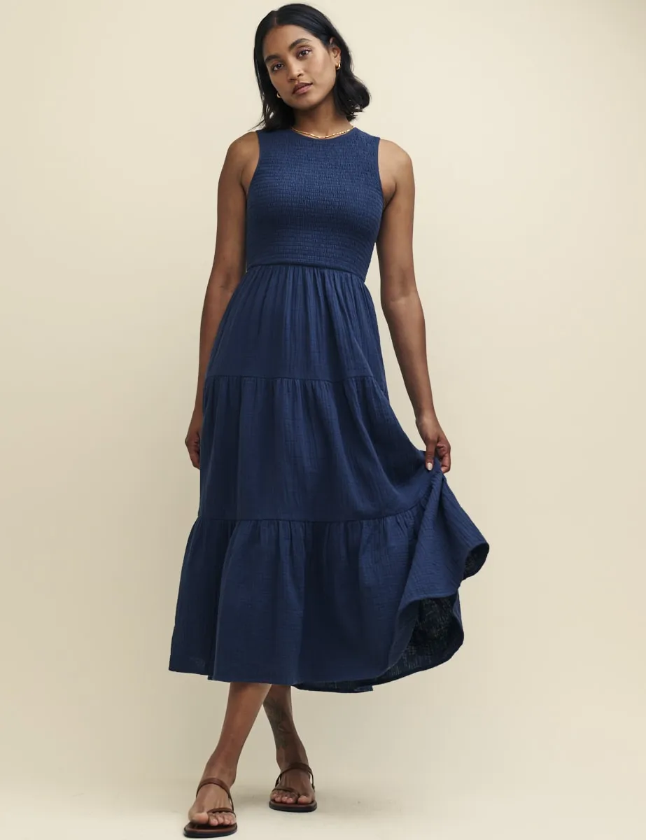 Navy Tiered Sleeveless Charlie Midi Dress sold by Nobody's Child product image thumbnail 2