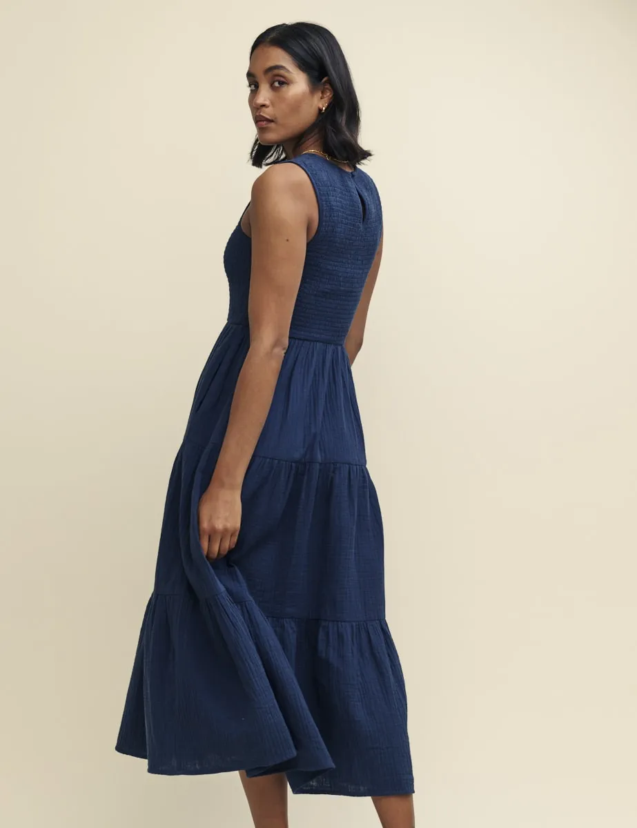 Navy Tiered Sleeveless Charlie Midi Dress sold by Nobody's Child product image thumbnail 4