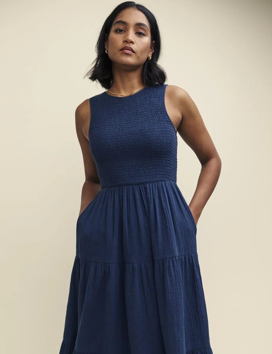 Navy Tiered Sleeveless Charlie Midi Dress sold by Nobody's Child product image thumbnail 3