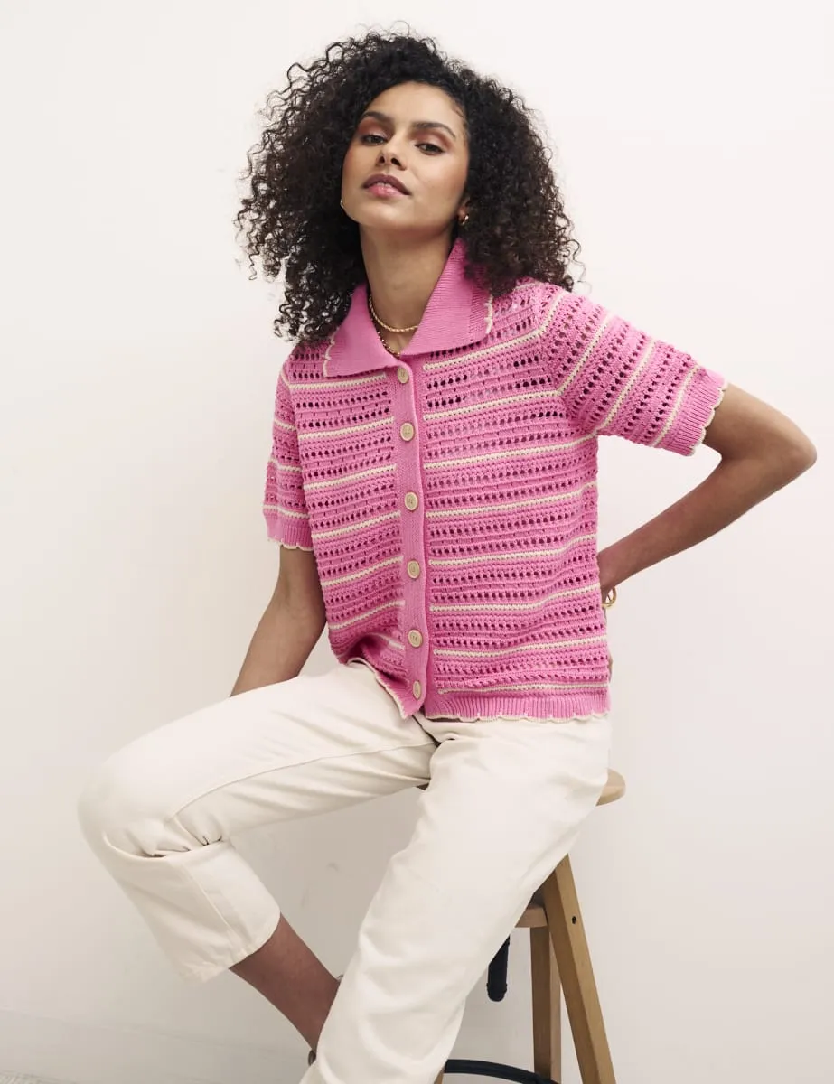 Pink Mock-Crochet Stripe Cardigan sold by Nobody's Child product image thumbnail 3