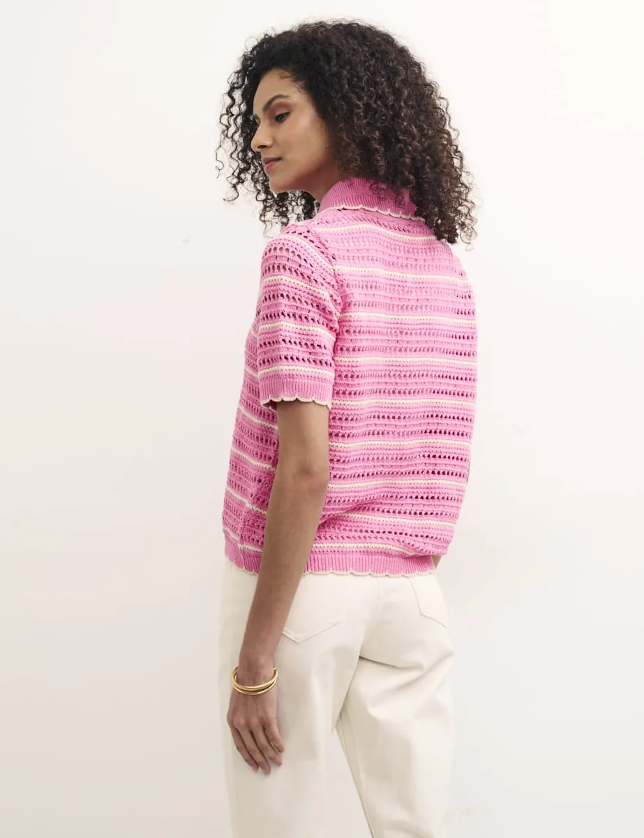 Pink Mock-Crochet Stripe Cardigan sold by Nobody's Child product image thumbnail 4