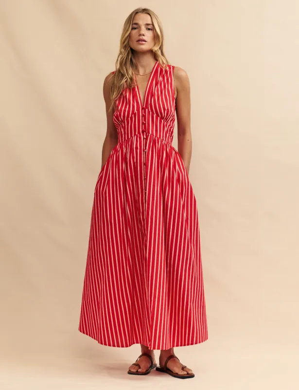 Red Stripe Sleeveless Starlight Midi Dress sold by Nobody's Child