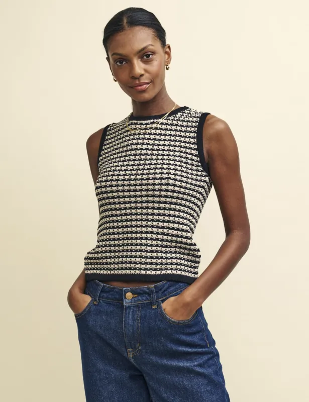 Black Stripe Mock-Crochet Sleeveless Tank Top sold by Nobody's Child