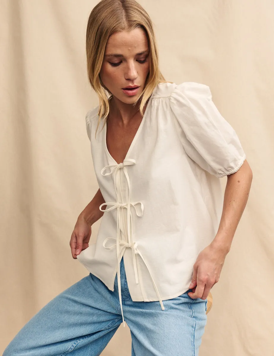 White Tie Front Bernadetta Blouse sold by Nobody's Child product image thumbnail 2