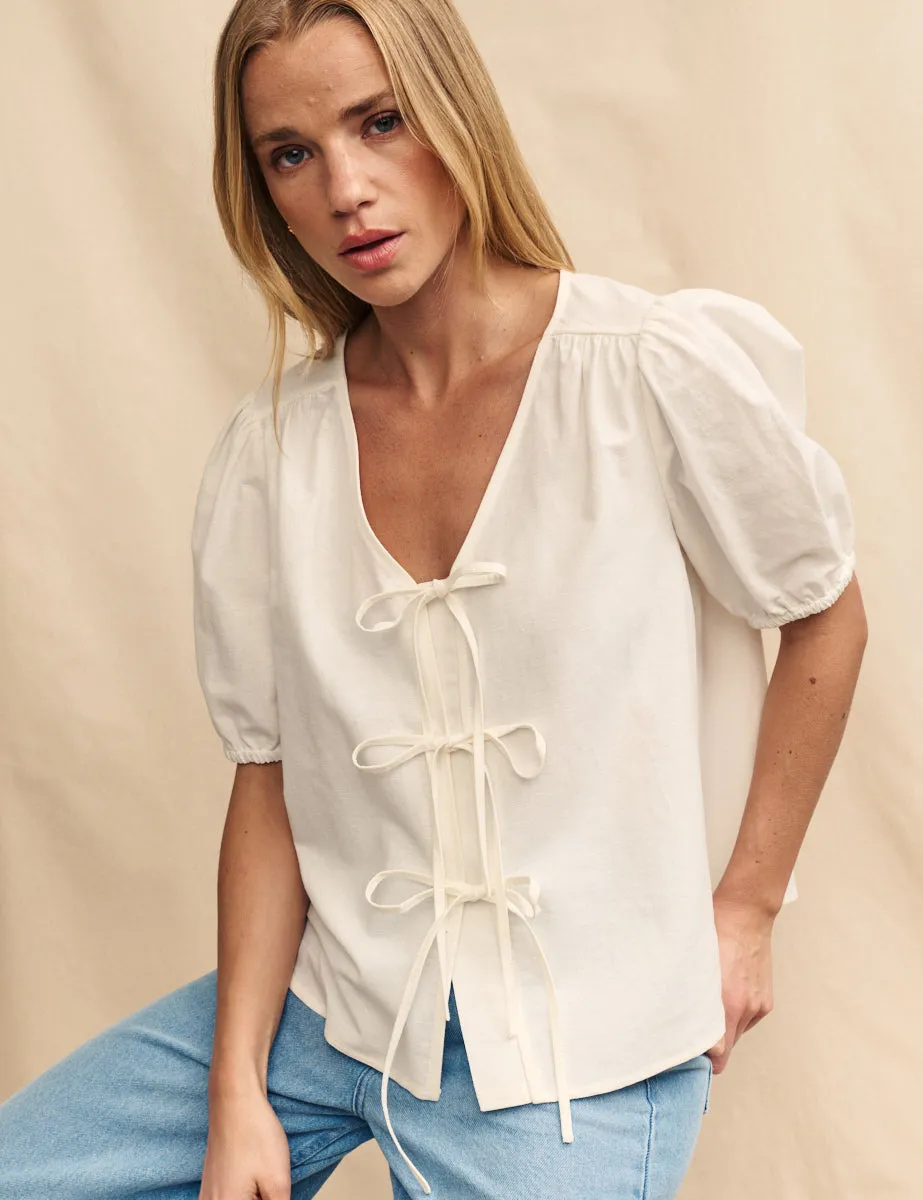 White Tie Front Bernadetta Blouse sold by Nobody's Child product image thumbnail 3