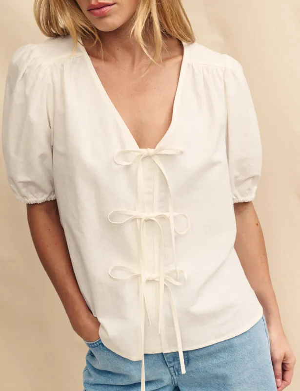 White Tie Front Bernadetta Blouse sold by Nobody's Child