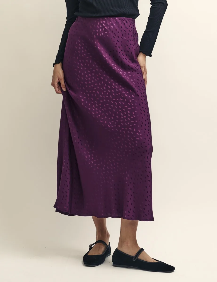 Purple Mila Jacquard Satin Midi Skirt sold by Nobody's Child