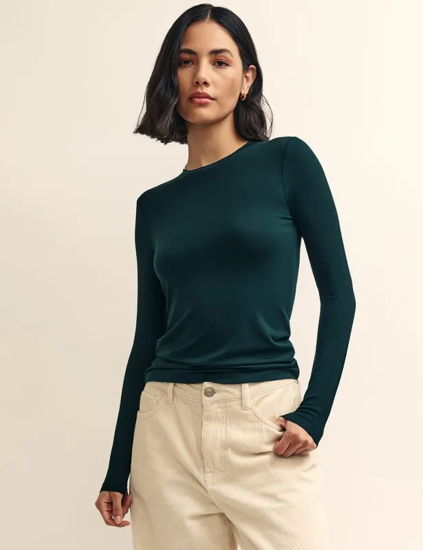 Dark Green Crew Neck Long Sleeve T-Shirt sold by Nobody's Child