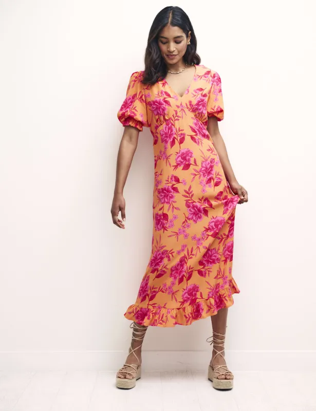 Orange and Pink Floral Delilah Midi Dress sold by Nobody's Child