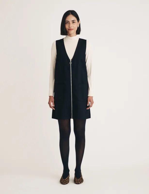 Black Zip Through Dreseden Mini Pinafore Dress sold by Nobody's Child