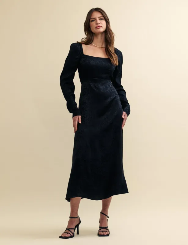 Black Satin Jacquard Abby Midi Dress sold by Nobody's Child