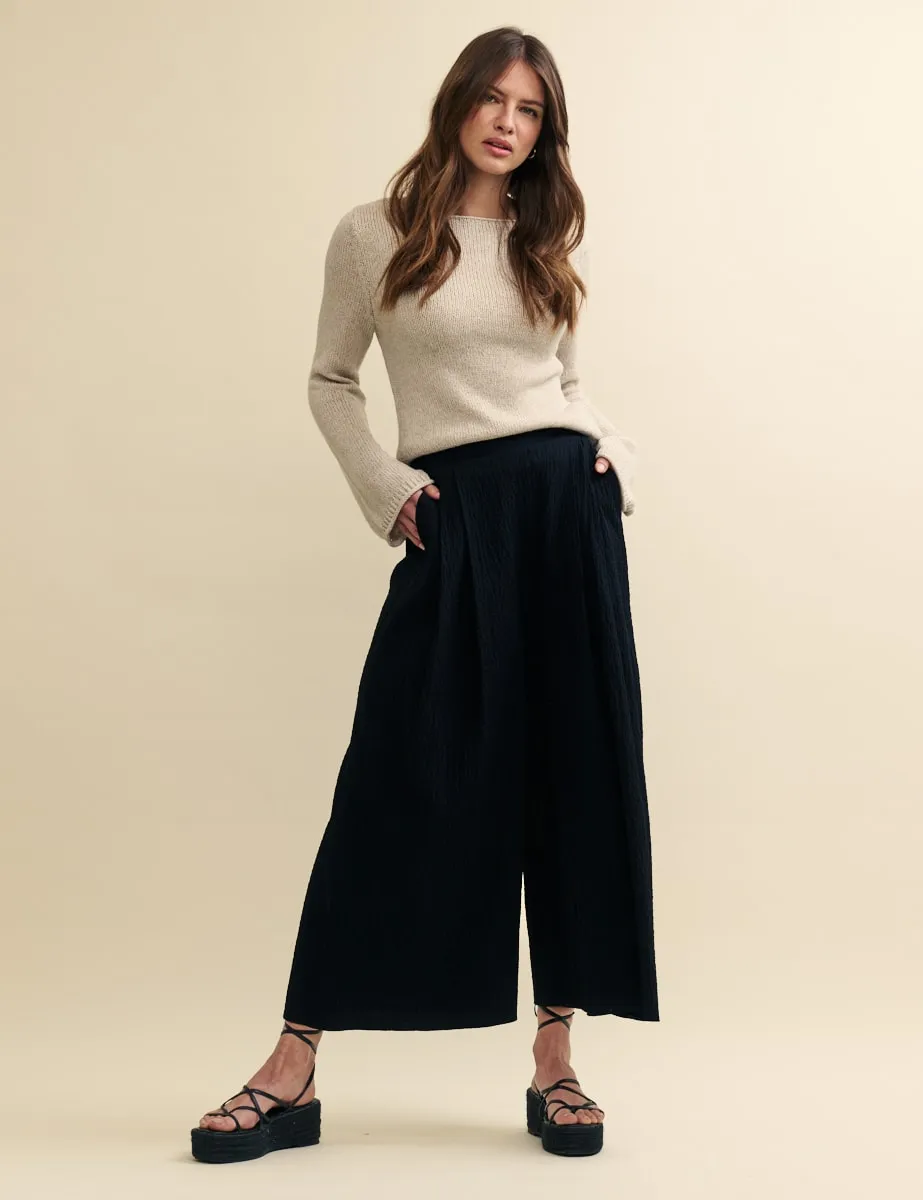 Black Wide Leg Cropped Zeena Trousers sold by Nobody's Child