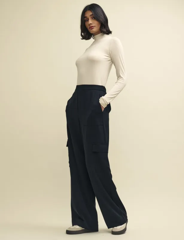 Black Pull-On Relaxed Pocket Detail Trousers sold by Nobody's Child