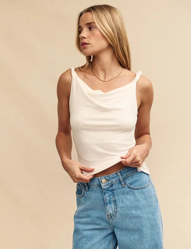 White Twist Bardot Top sold by Nobody's Child