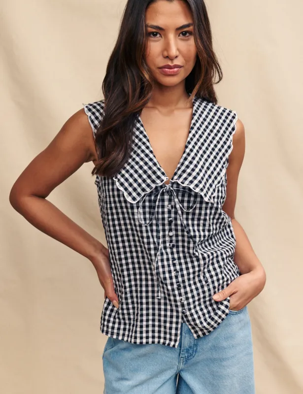 Black Sleeveless Gingham Birdie Blouse sold by Nobody's Child