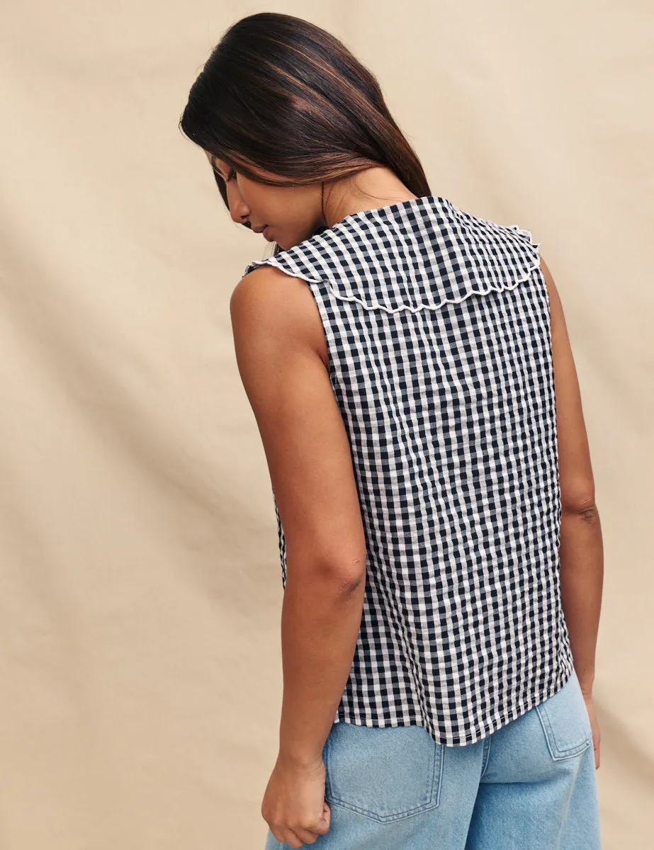 Black Sleeveless Gingham Birdie Blouse sold by Nobody's Child product image thumbnail 4