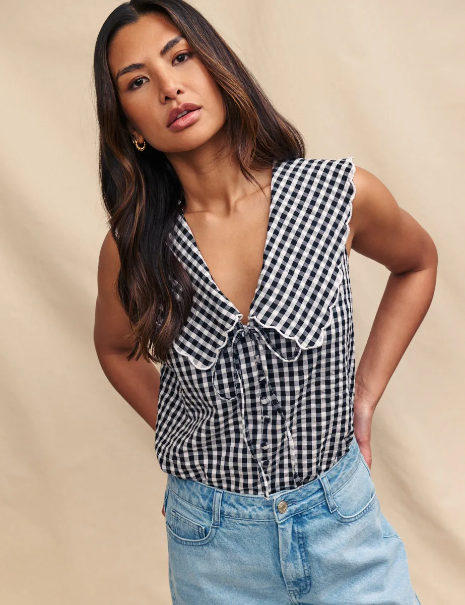 Black Sleeveless Gingham Birdie Blouse sold by Nobody's Child product image thumbnail 3