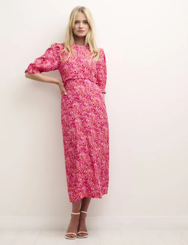 Pink Watercolour Felicia Midi Dress sold by Nobody's Child