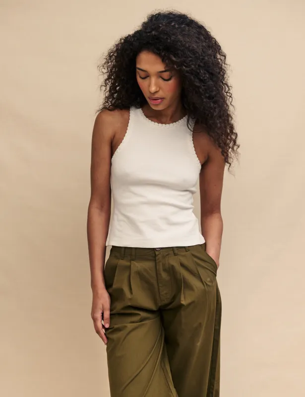 White Crochet Trim Racer Vest Top sold by Nobody's Child