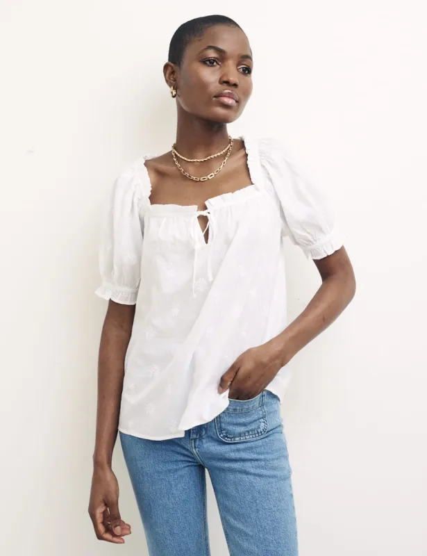 White Embroidered Drew Top sold by Nobody's Child
