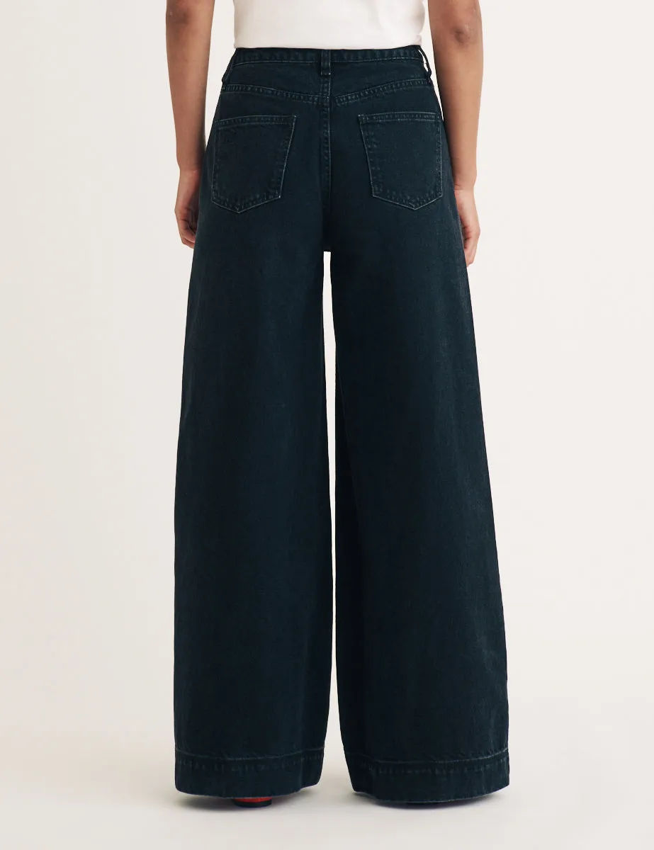 Black Denim Super Wide Leg Jeans sold by Nobody's Child product image thumbnail 4