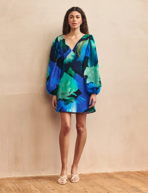 Blue Watercolour Floral Zendaya Mini Dress sold by Nobody's Child