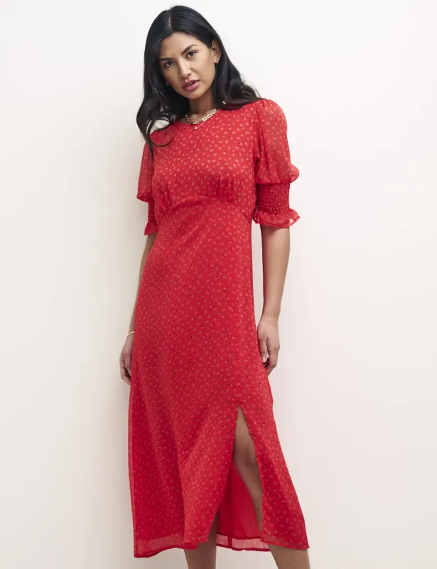 Red Floral Luna Midi Shift Dress sold by Nobody's Child