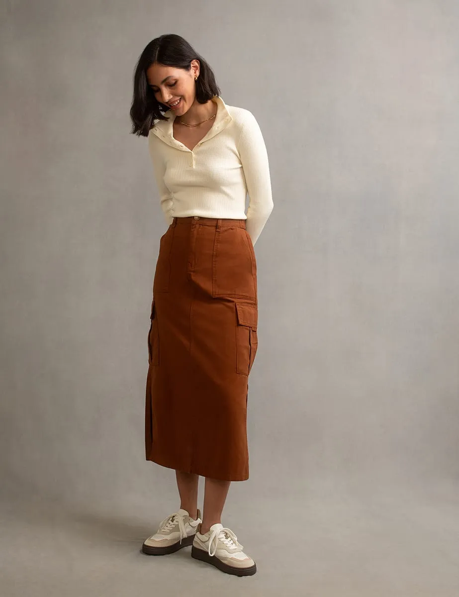 Brown Utility Cargo Midi Skirt sold by Nobody's Child product image thumbnail 2