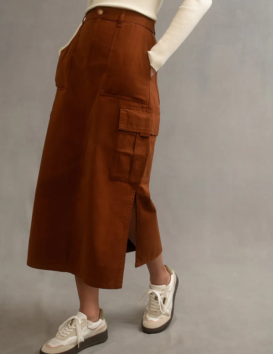 Brown Utility Cargo Midi Skirt sold by Nobody's Child product image thumbnail 4
