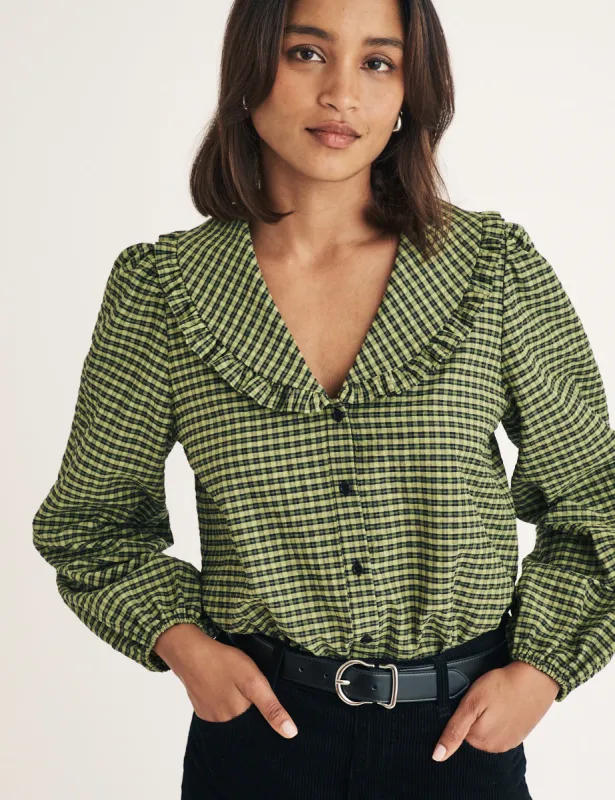 Green Gingham Emmie Blouse sold by Nobody's Child