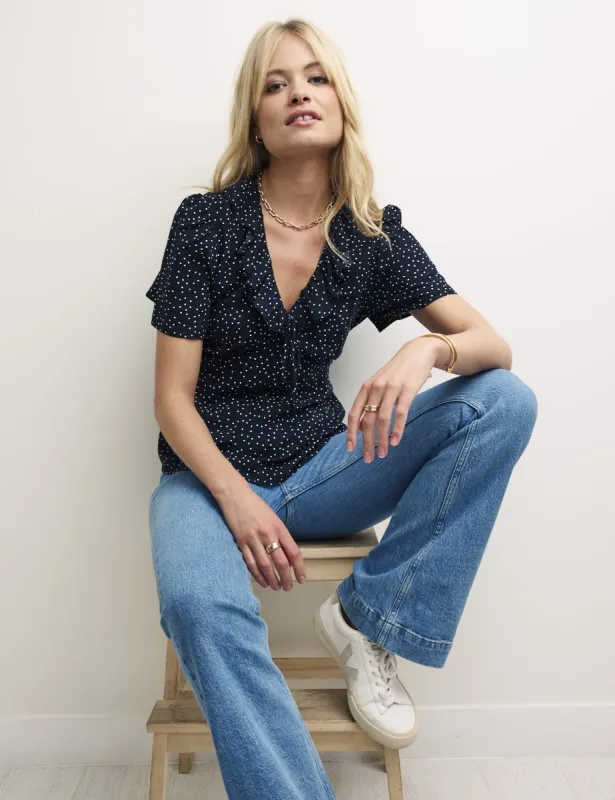 Black Spot V Neck Blouse sold by Nobody's Child